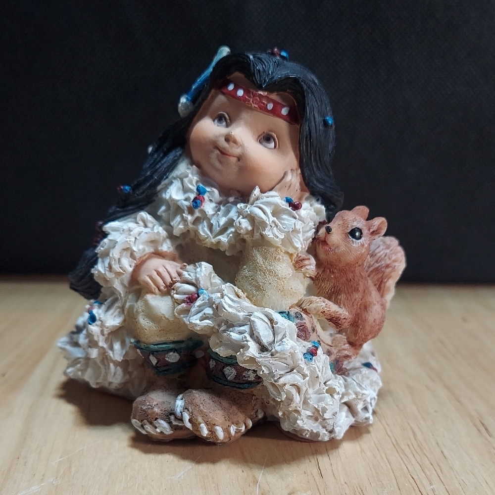 Vintage K's Collection Native American Child With Squirrel - Hand-Painted Resin
